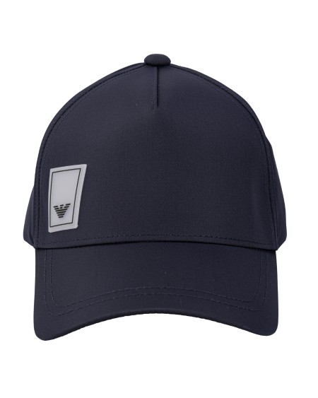 Shop EMPORIO ARMANI  Hat: Emporio Armani Travel Essential nylon baseball hat.
Rigid visor.
Collection patches.
Adjustable Velcro on the back.
Composition: 100% Polyester
Made in China.. EM000055 AF10081-UB118